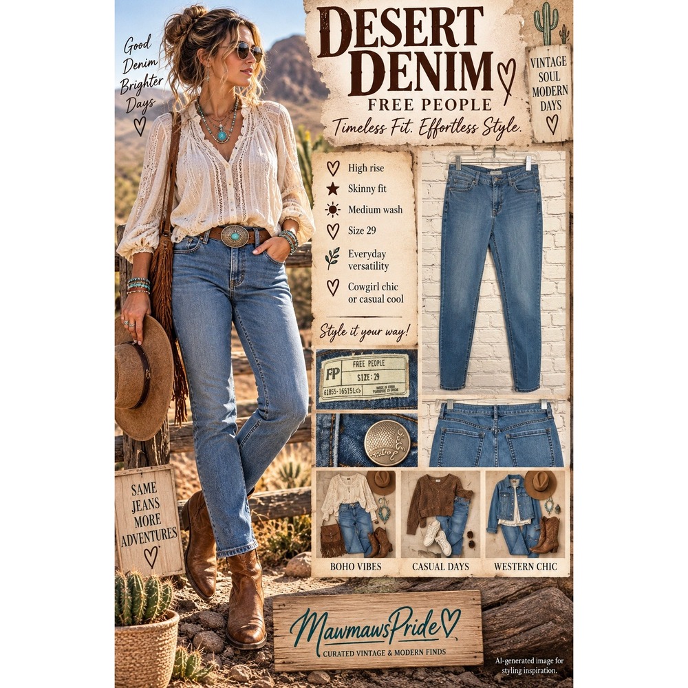 Free People Womens High Rise Skinny Jeans Medium Wash Denim Blue Size 29